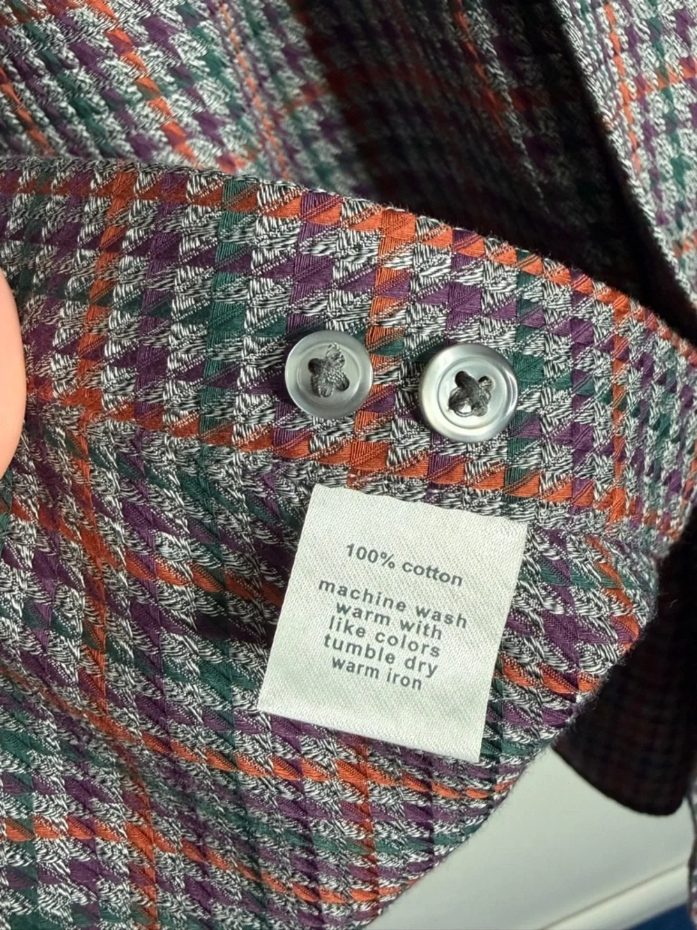 Paul Fredrick Houndstooth Plaid Multicolor Shirt 16 Classic Preppy‎ Smart Casual